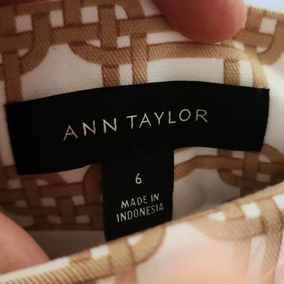 Ann Taylor Rattan Print Pleated Skirt Tan White Size 6 - Picture 4 of 6